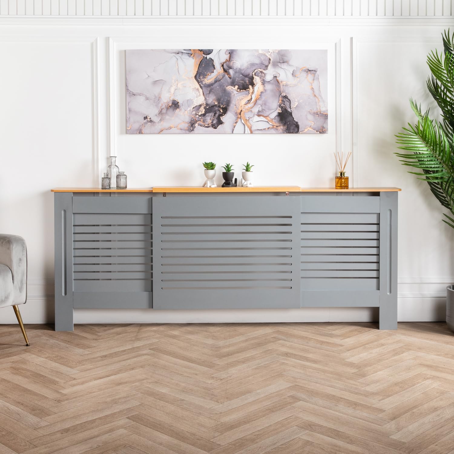 Home Treats Adjustable Radiator Cover | Extendable Heater Cover | Grey Radiator Cover | Radiator Shelf | Living Room Furniture (Adjustable, Grey)