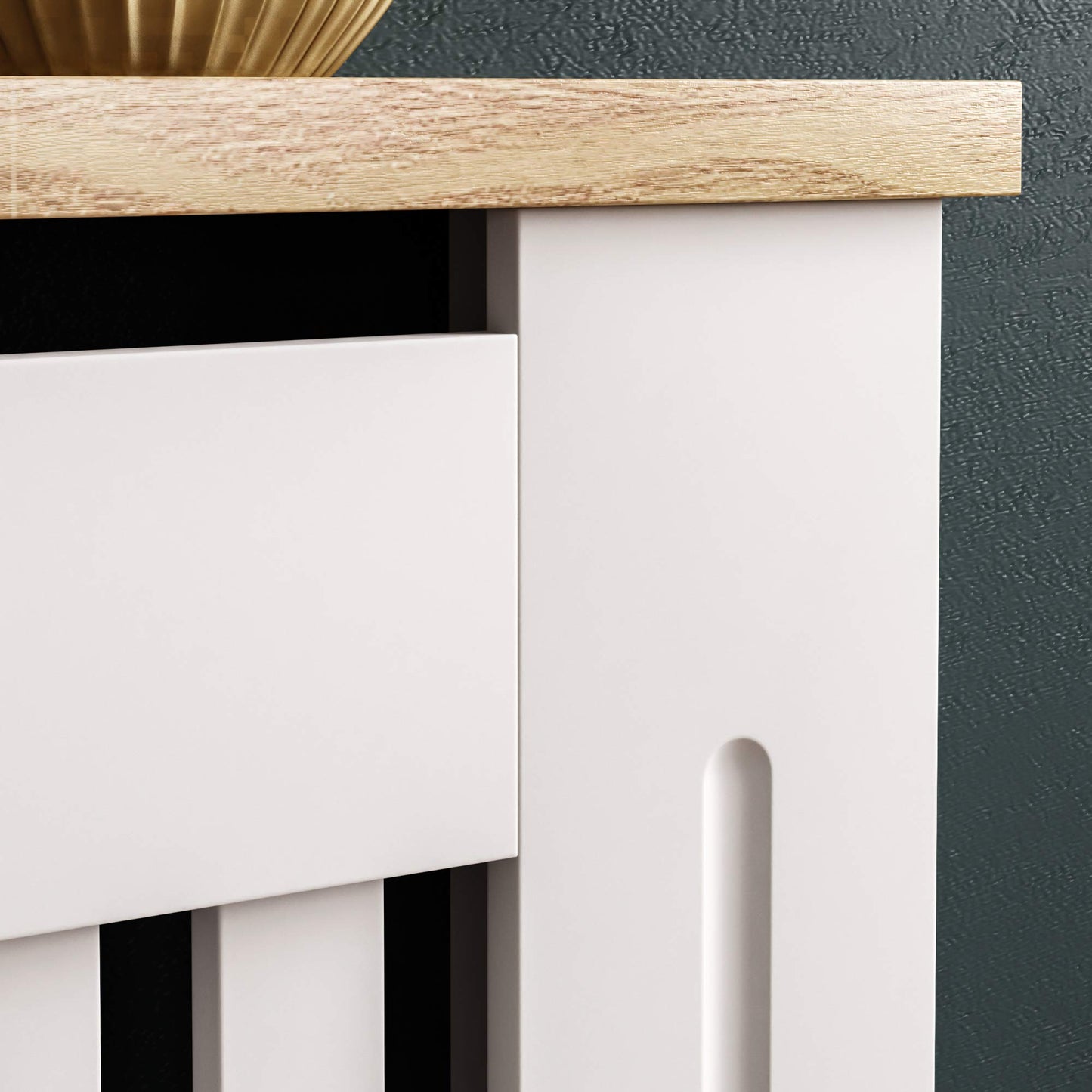 Vida Designs Arlington Radiator Cover White - Large - Modern Shaker Style Vertical Slat Design For Optimal Heat Circulation - H83.3xW152xD19cm - Painted MDF Cabinet with Wood Top Shelf