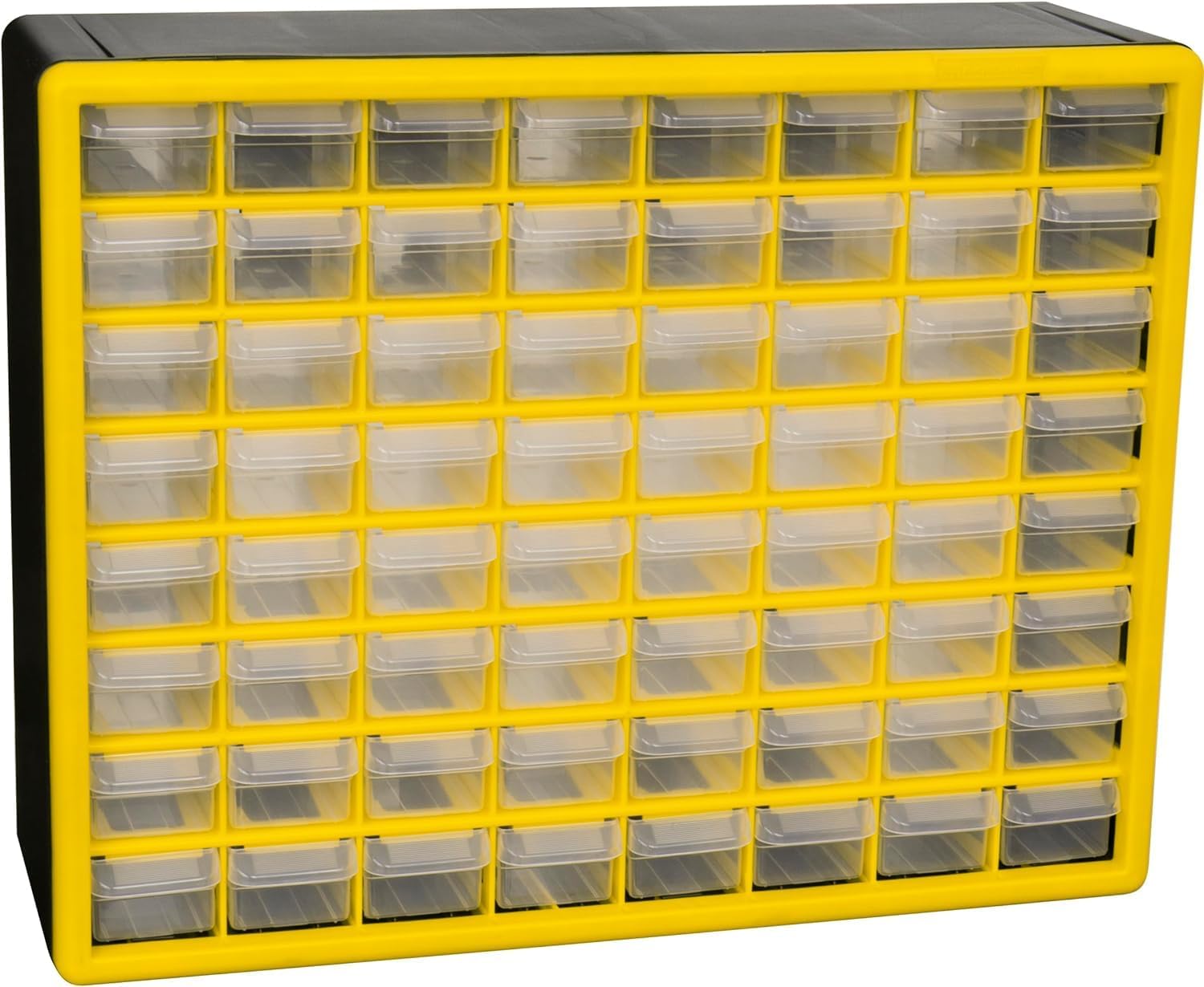 Akro-Mils 10164 64-Drawer Plastic Drawer Storage Cabinet for Garage Organization, Lego Storage, Teacher Toolbox, Makeup Organizer, and More, 50.8 cm W x 15.24 cm D x 40.64 cm H, Yellow