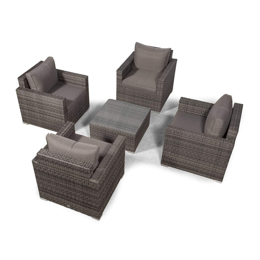 Giardino Sydney 4 Seater Grey Rattan Conversation Sofa Set | Rattan Garden 4 Seat Lounge Chair Set with Coffee Table & All Weather Furniture Covers