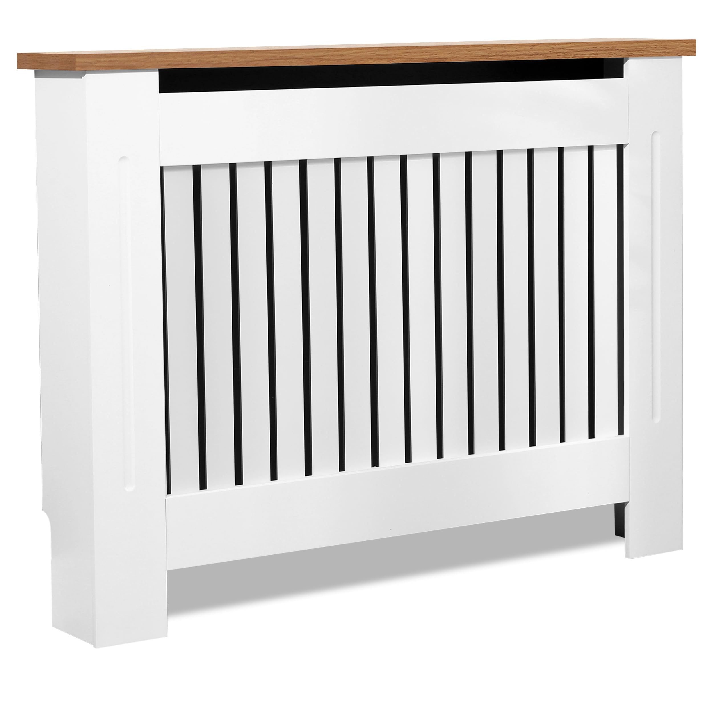 Blisswood Radiator Cover Traditional MDF Wood Grill Cabinet Shelf, Vertical Slat Modern Radiator Covers Crafted For Living Room Furniture (Medium, White)