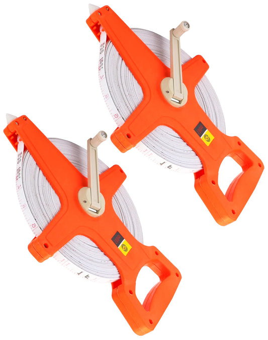 QWORK® 2 Piece Open Reel Tape Measure, Fibreglass Surveyors Tape, 100M /330 FT