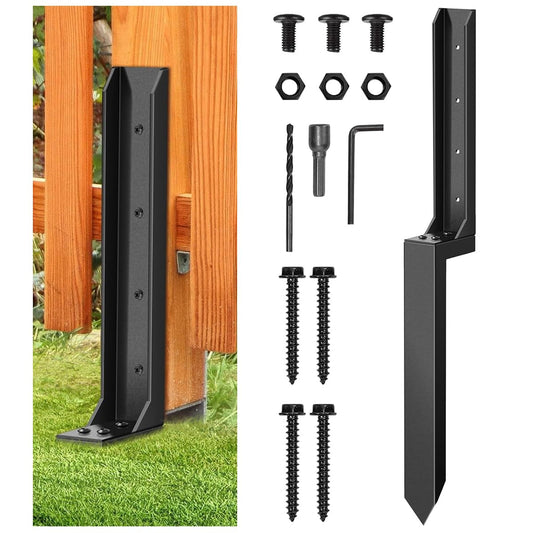 1PC Heavy Duty Fence Post Repair Stakes, Steel Fence Post Repair Kit with Nails, Drill, Garden Fence Ground Spike for Reinforcement, Ground Spike for Tilted/Broken Wood Fence