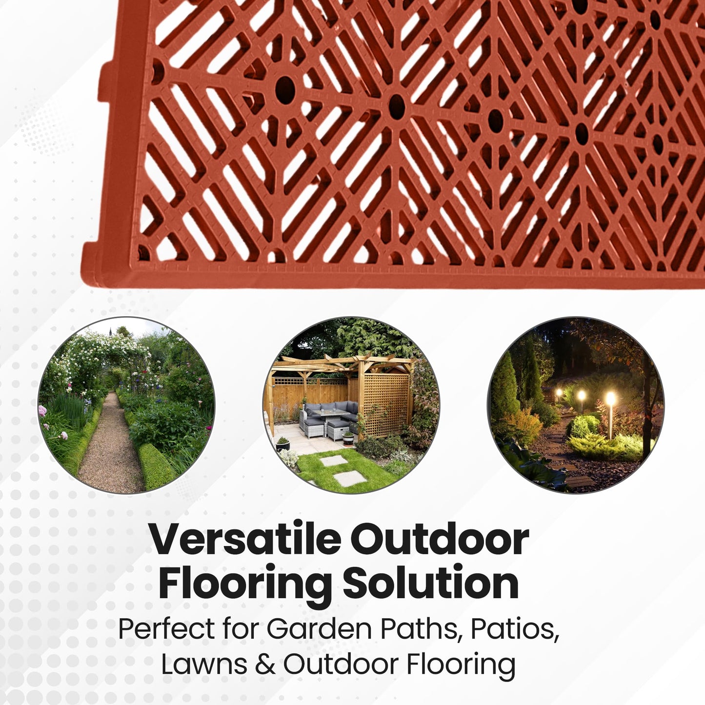 Home Hacks Garden Plastic Tiles 30x30cm Heavy Duty & Durable Interlocking Walkway Floor Path Patio Non-Slip Decking Tile Waterproof Patio Lawn Tiles for Pathway & Terrace (10x Terracotta)