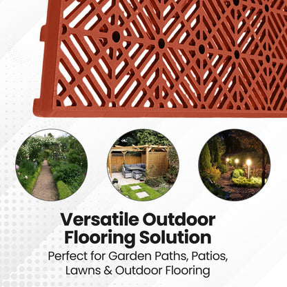 Home Hacks Garden Plastic Tiles 30x30cm Heavy Duty & Durable Interlocking Walkway Floor Path Patio Non-Slip Decking Tile Waterproof Patio Lawn Tiles for Pathway & Terrace (10x Terracotta)