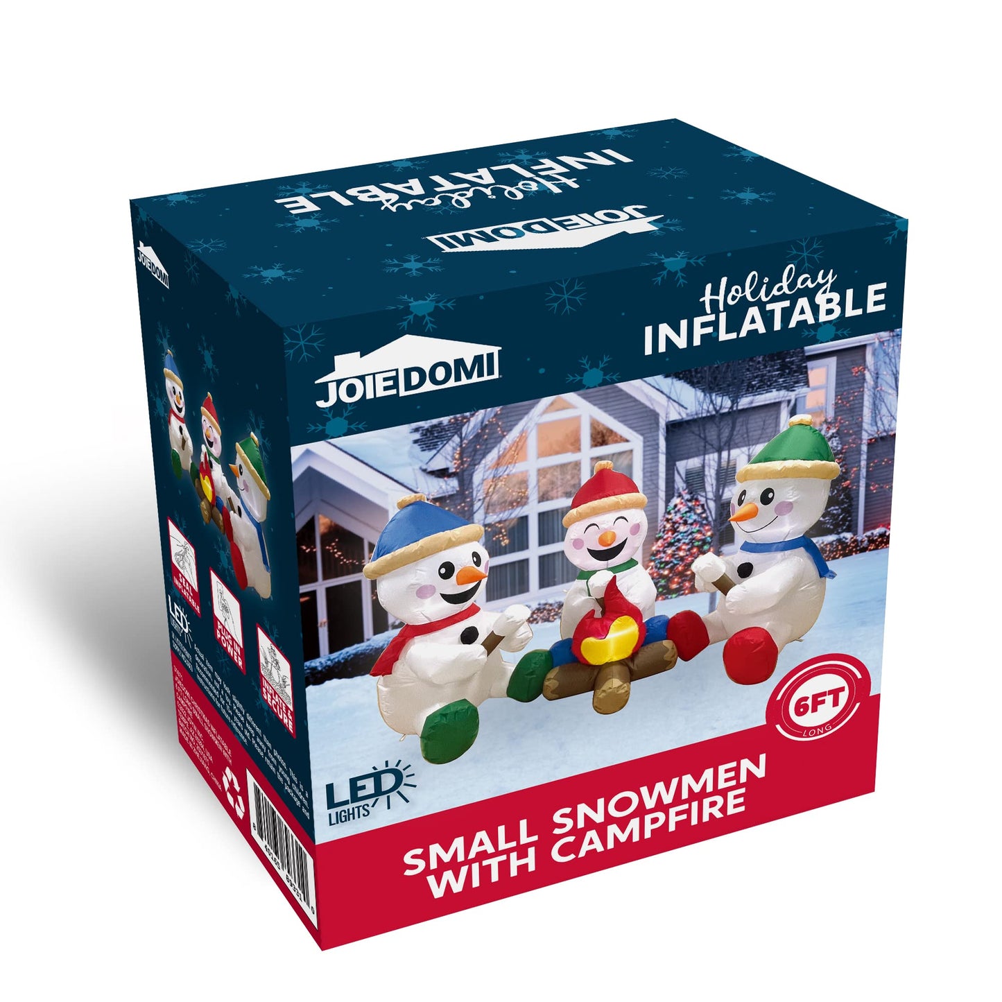 Joiedomi 6 FT Christmas Snowman Inflatable Outdoor Decoration, Snowman Blow Up Inflatables for Xmas Party, Shinny for Party Indoor, Outdoor, Yard, Garden, Lawn (3 Small Snowmen with Campfire)