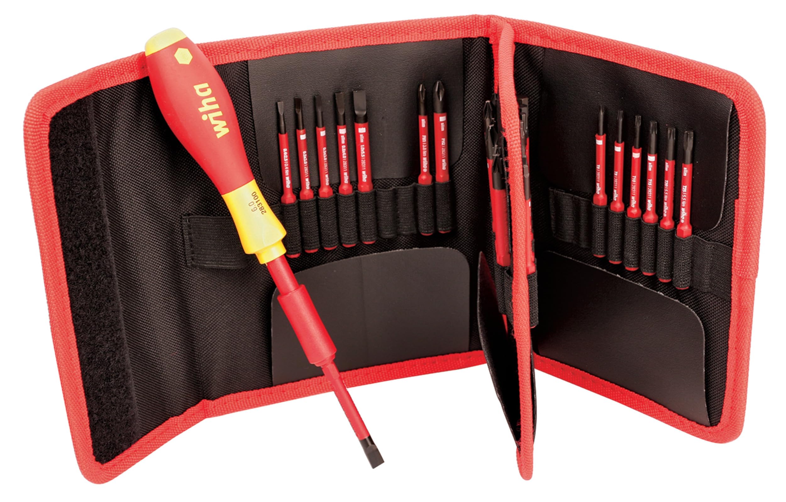 Wiha 28399 Insulated SoftFinish SlimLine Blade Set, 30 Piece, Slotted, Phillips, Square, Pozidriv, Hex & Torx, Locking Holder