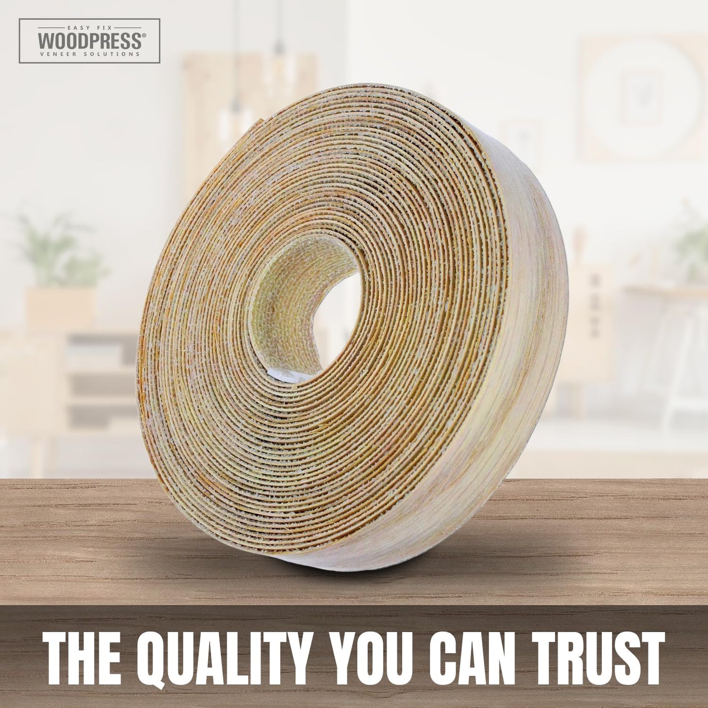 WoodPress® Real Oak Veneer Edging Tape – 50mm x 7.5m | Pre-Glued Iron on Edge Banding w/Hot Melt Adhesive