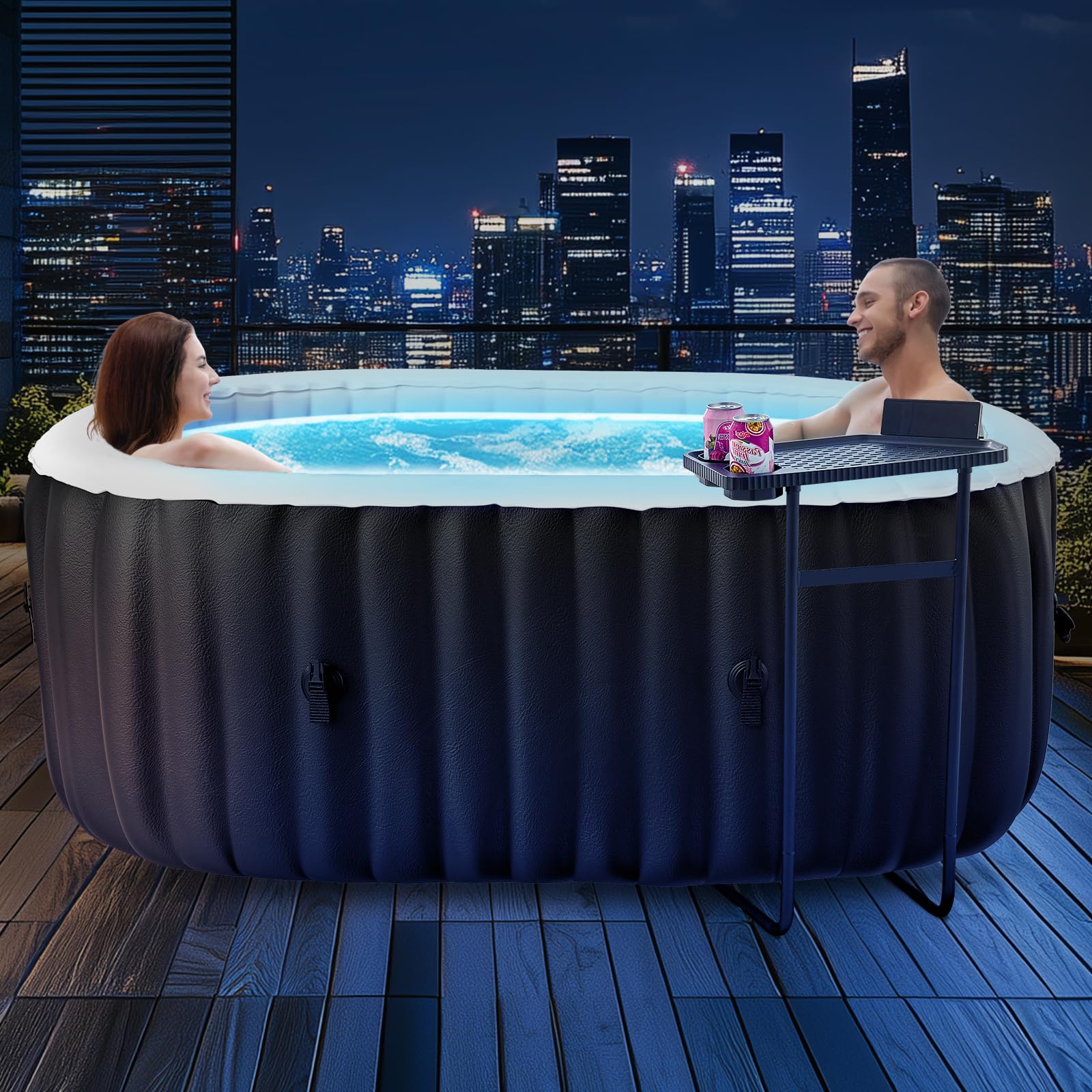 ZIKEBTUY Inflatable Hot Tub 2-4 Person 2400W Portable SPA Pool Round bathtub adult Leak-Proof Blow up Hot Tub with Insulated Cover & Heater Pump for intdoor Outdoor SPA Pool (Oval with light)