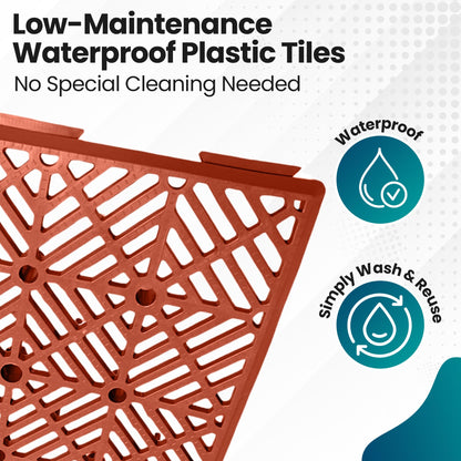 Home Hacks Garden Plastic Tiles 30x30cm Heavy Duty & Durable Interlocking Walkway Floor Path Patio Non-Slip Decking Tile Waterproof Patio Lawn Tiles for Pathway & Terrace (10x Terracotta)