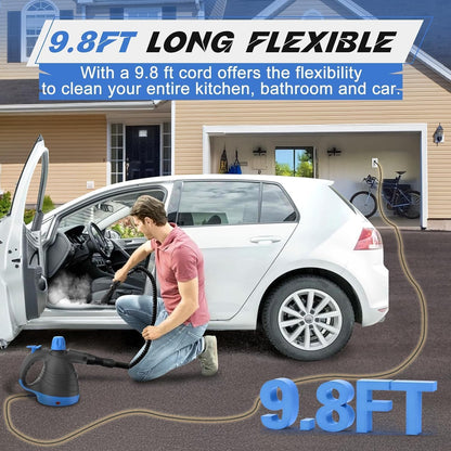 Steam Cleaner, Hand Held Steamer for Home Car, 9 Accessories Carpet Furniture Cleaner Machine, Portable Steaming Cleaner for Couch Grout Upholstery Floor Window Glass Bathroom Toilet Shower Kitchen