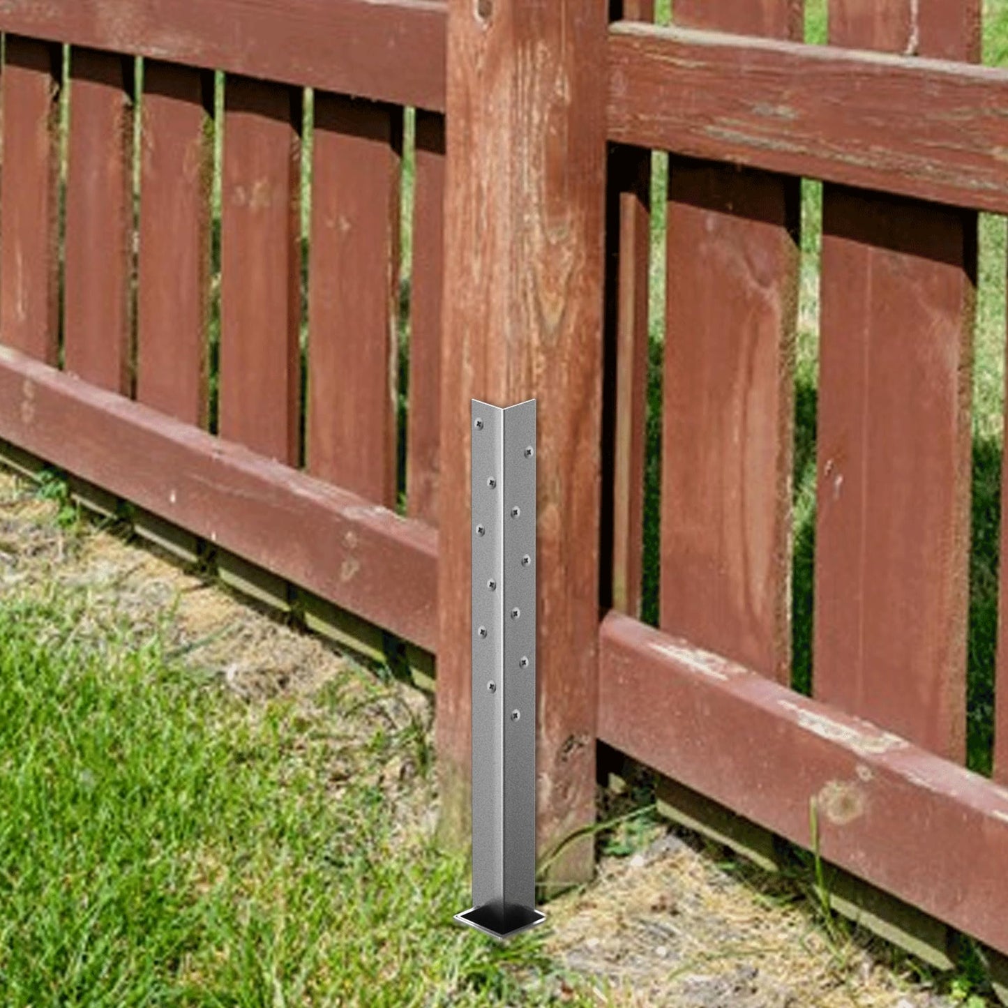 2 Pack Fence Post Repair Stakes - Repair Kit for Damaged Posts - Anchor for Stability - Spikes to Fix Broken Wood Fences