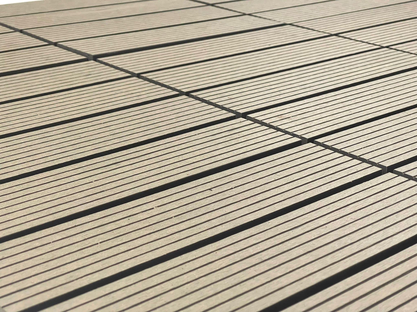 AQS INTERNATIONAL Set of 11 (1m²) Decking Floor Tile - Interlocking Plastic WPC Garden Patio Terrace Balcony Tiles - Flooring Wood Plastic Composite With Click System 30cm x 30cm (Grey)