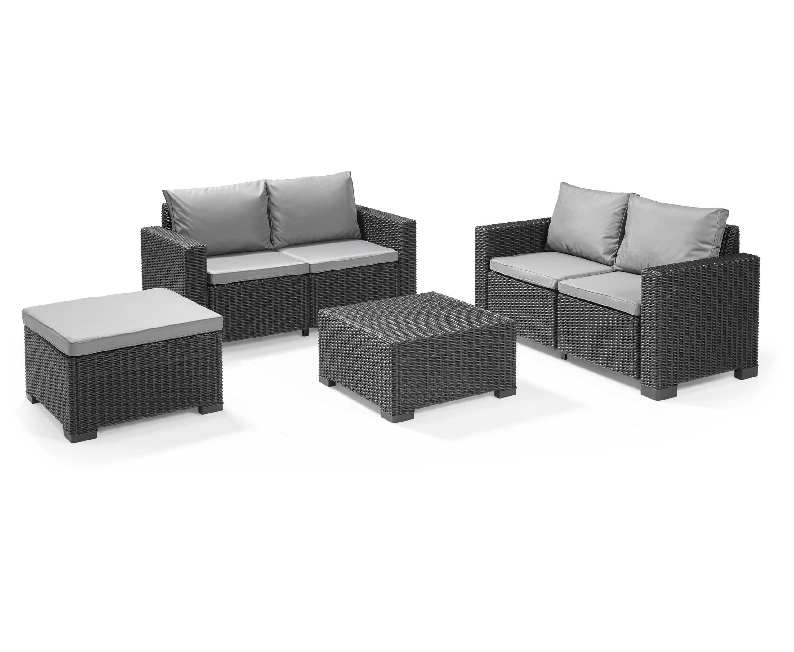 Keter California Double 2 Seater 83% recycled Outdoor Garden Furniture Chaise Lounge Set - Graphite with Grey Cushions Fade Free | All Weather Resistant | Easy Clean | Zero Maintenance