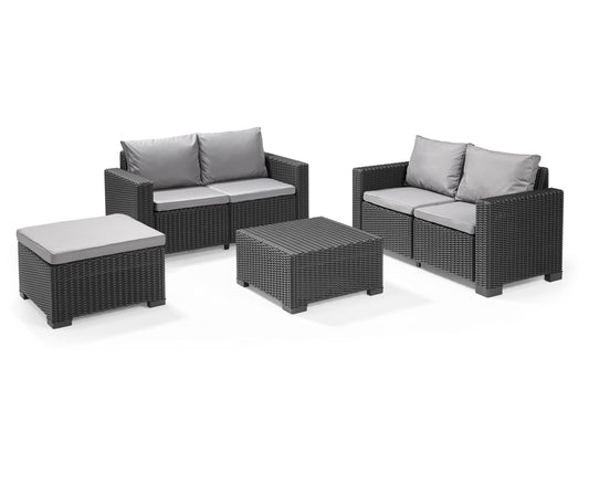 Keter California Double 2 Seater 83% recycled Outdoor Garden Furniture Chaise Lounge Set - Graphite with Grey Cushions Fade Free | All Weather Resistant | Easy Clean | Zero Maintenance
