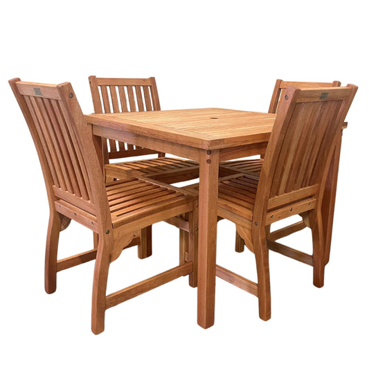BrackenStyle Melton Hardwood Garden Dining Set Clear Finish – 90cm Square Table & 4 Side Chairs – Commercial Quality Outdoor Garden Patio Set