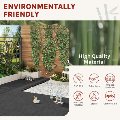 WOLTU WPC Composite Decking Tiles Set of 11 Interlocking Wood Effect Terrace Tiles Flooring with Click System - Anthracite, 30 x 30 cm, GTF001an