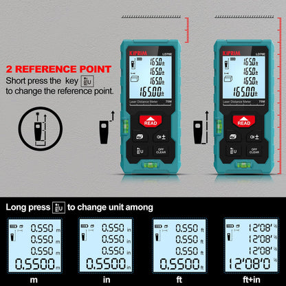 Kiprim 70m Laser Distance Measure High Accuracy 229ft LD70E Laser Tape Measure Compact Laser Measurement Tool with Larger Backlit LCD Display,ft/m/in Switching,Bubble Level