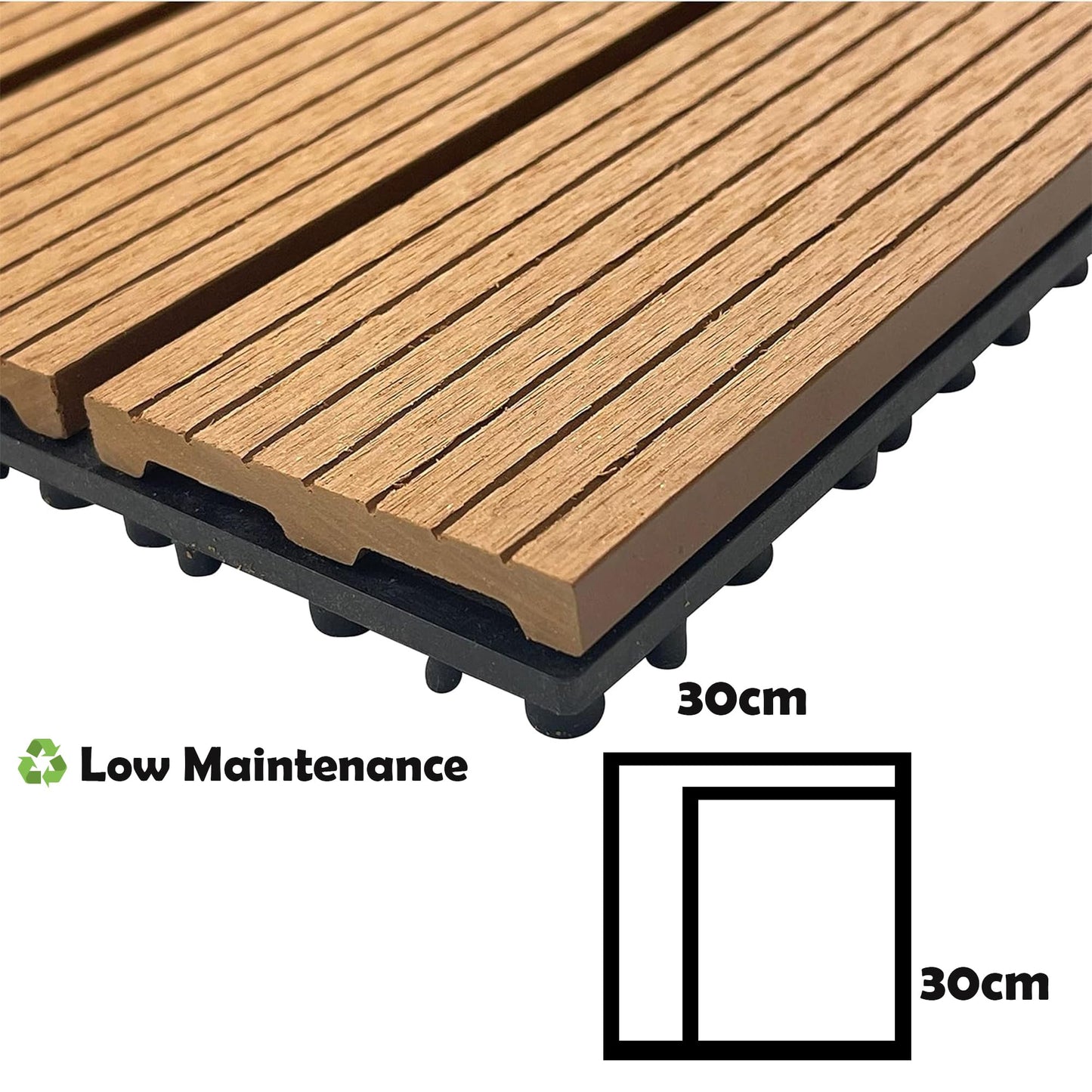 WILSONS DIRECT – 11x Interlocking Decking Floor Tiles – Durable Wood Plastic & Composite Hot Tub Deck Tiles - Easy Installation -Perfect for Garden, Patio, Poolside & Balcony -30x30cm (Light Brown)
