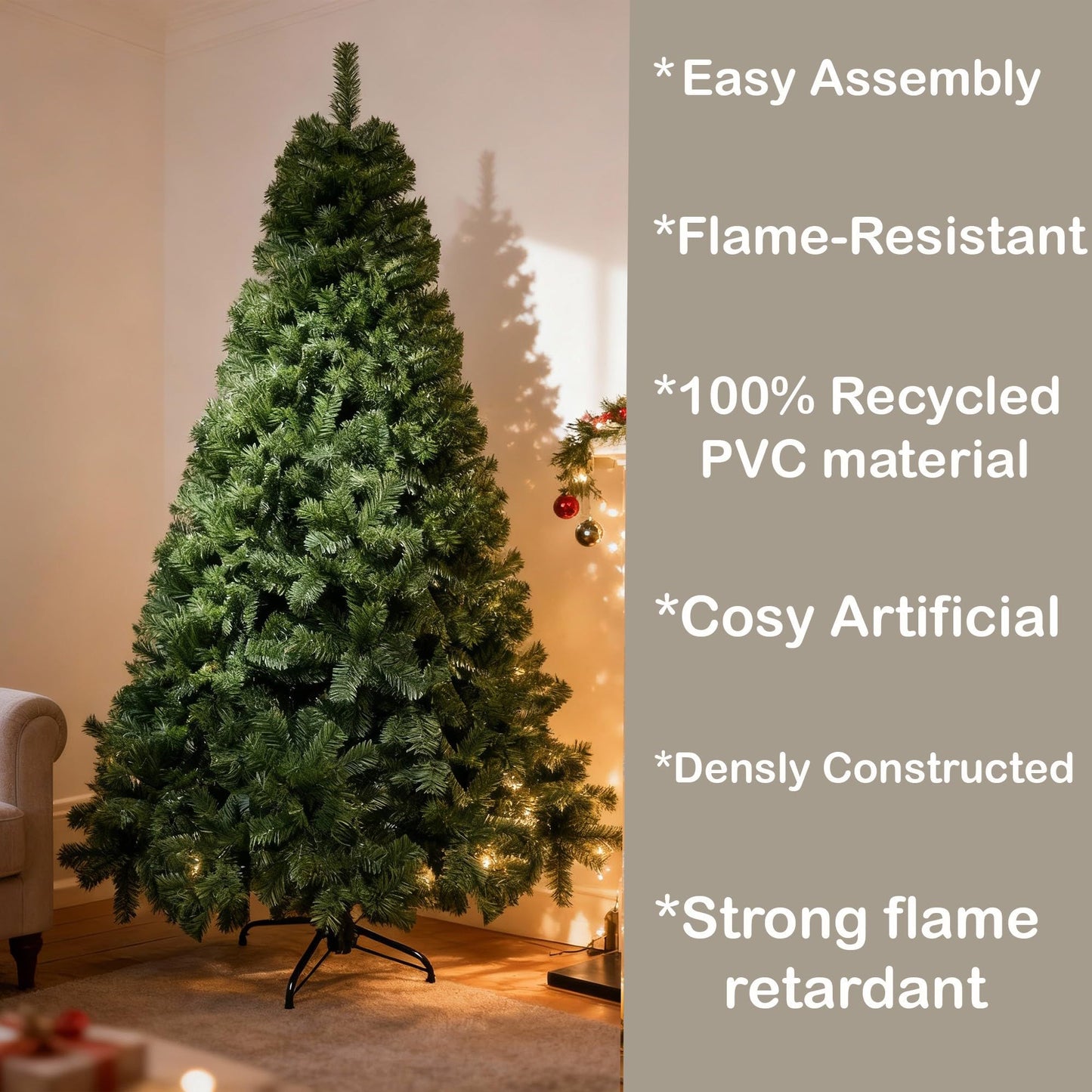 "Shatchi 4FT / 1.2M Alaskan Pine Green Artificial Christmas Tree Bushy, 230 Tips Xmas Home Decorations, PVC, 120CM / 4FT Green"