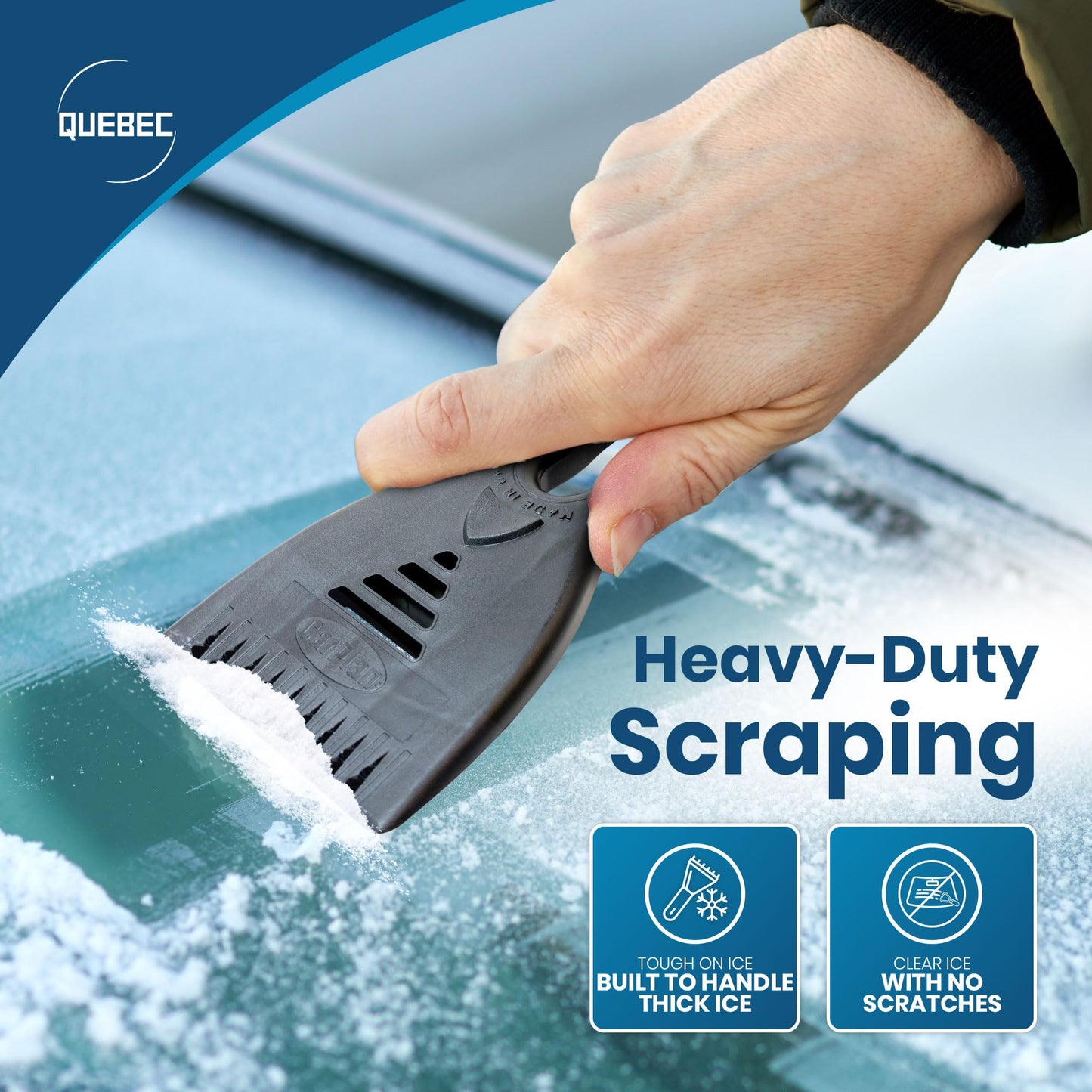 Quebec Winter Essential Gift Pack – Quick Acting Deicer – Removes Dirt and Grime Screen Wash – Prevents Re-Freezing – Ice Scraper Compact Size – Windscreen Demister Pad – Easy to Use