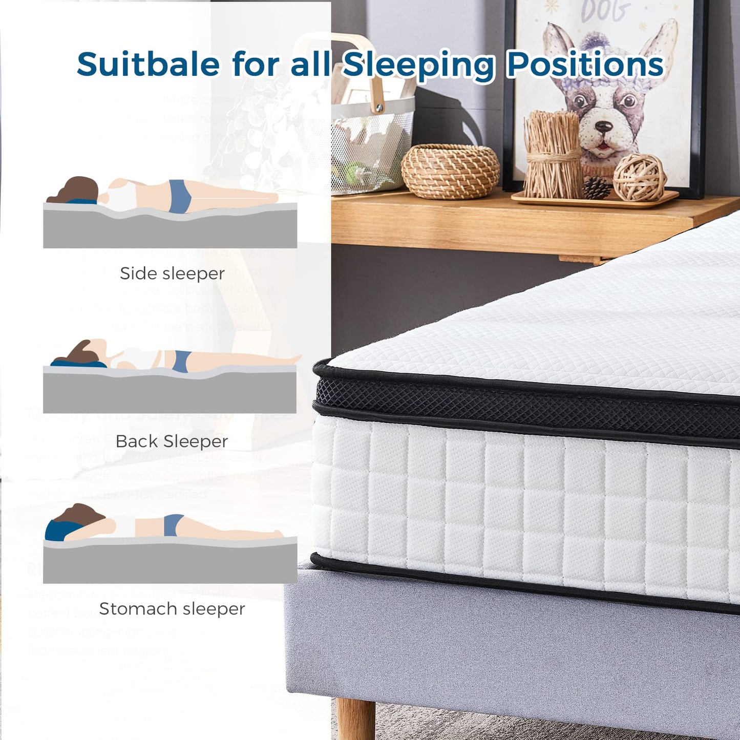 Inofia Double Memory Foam Sprung Mattress 10.6 Inch,4FT6 Spring Mattress with Innovative Memory Foam and Soft Knitted Fabric,The Elegant Collection(135x190x27cm)