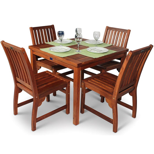 BrackenStyle Devon Hardwood Garden Dining Set – 90cm Square Table & 4 Side Chairs – Commercial Quality Outdoor Garden Set
