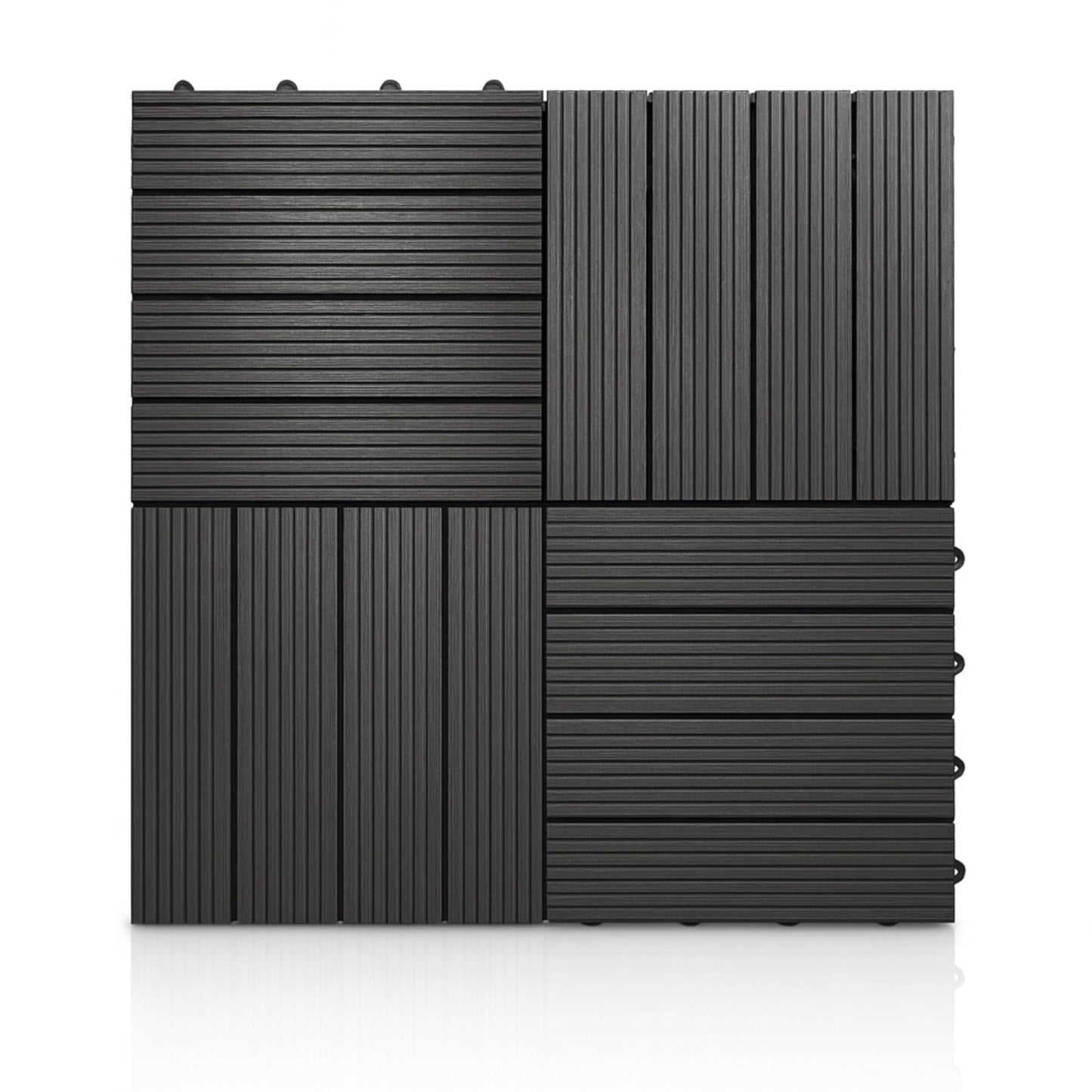AAMEN Wood-Plastic Black Composite Decking Tiles Outdoor, Interlocking Non Slip Flooring Tile for Garden, Floor Patio Balcony Path Slab Deck Flooring Tub Surface Square 45cm (Pack 4)