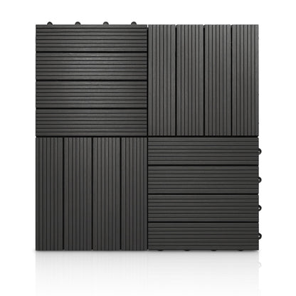 AAMEN Wood-Plastic Black Composite Decking Tiles Outdoor, Interlocking Non Slip Flooring Tile for Garden, Floor Patio Balcony Path Slab Deck Flooring Tub Surface Square 45cm (Pack 4)