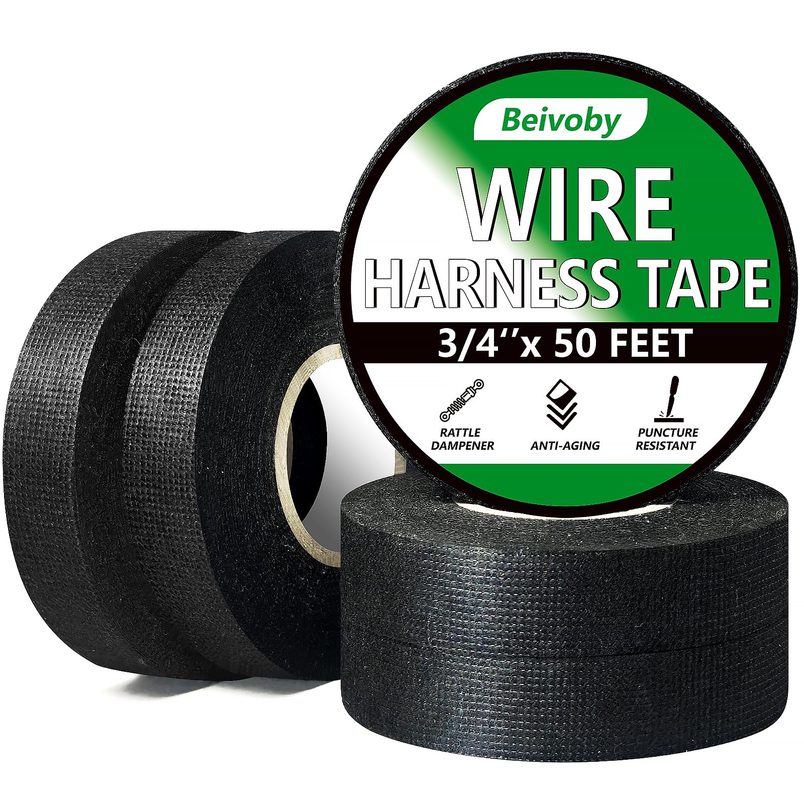 5 Rolls Wire Harness Tape, High Temp Wire Harness Cloth Tape - Self-Adhesive Fabric Tape for Automotive Electrical Cable Loom, Engine Wiring Harness Wrap, Sound Damping Heat Proof, 3/4 Inch x 50 FT