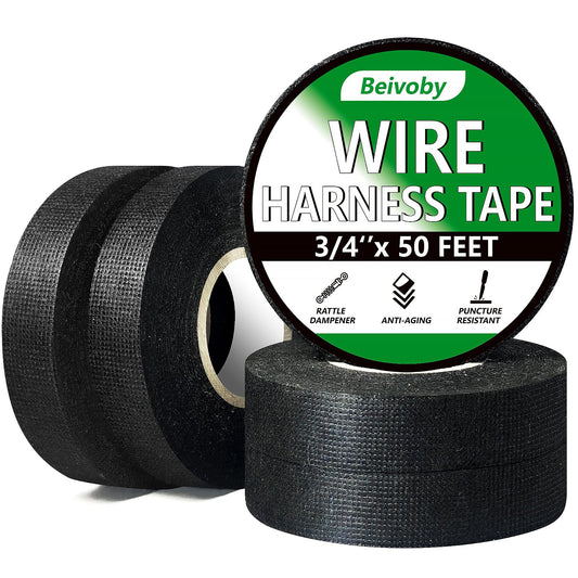 5 Rolls Wire Harness Tape, High Temp Wire Harness Cloth Tape - Self-Adhesive Fabric Tape for Automotive Electrical Cable Loom, Engine Wiring Harness Wrap, Sound Damping Heat Proof, 3/4 Inch x 50 FT