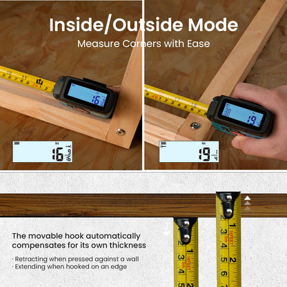 Digital Tape Measure 2 in 1, 5M with Display, Smart Tape Measure, Area Volume Measuring Pythagorean Mode, Waterproof and Rechargeable,1/2 Self Centering, 20 Groups Historical Memory