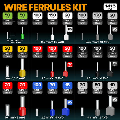 SOMELINE Crimping Tools Set with 24 Types of Ferrules - Ferrule Pliers 0.25-10mm²(AWG 24-8) I Electricians Tools, Crimper, Crimping Pliers, Wire Crimping Tool, Crimping Tool