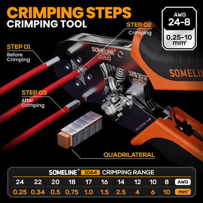 SOMELINE Crimping Tools Set with 9 Types of Uninsulated Ferrules - Ferrule Pliers 0.25-10mm²(AWG 24-8) I Electricians Tools, Crimper, Crimping Pliers, Wire Crimping Tool, Crimping Tool