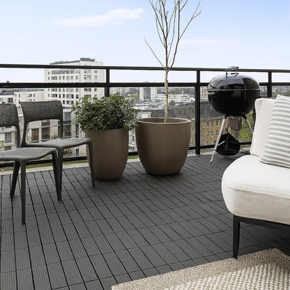 AAMEN Wood-Plastic Black Composite Decking Tiles Outdoor, Interlocking Non Slip Flooring Tile for Garden, Floor Patio Balcony Path Slab Deck Flooring Tub Surface Square 45cm (Pack 4)