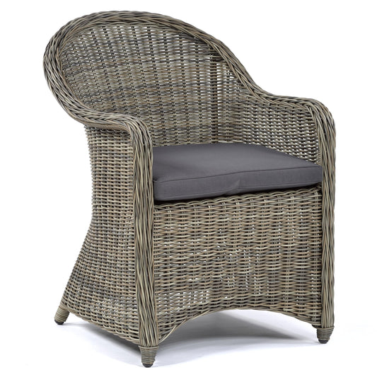 BrackenStyle Regent Garden Rattan Armchair with Dark Grey Cushion - Durable Rattan Dining Chair Seat for Outdoor Garden & Patio Use