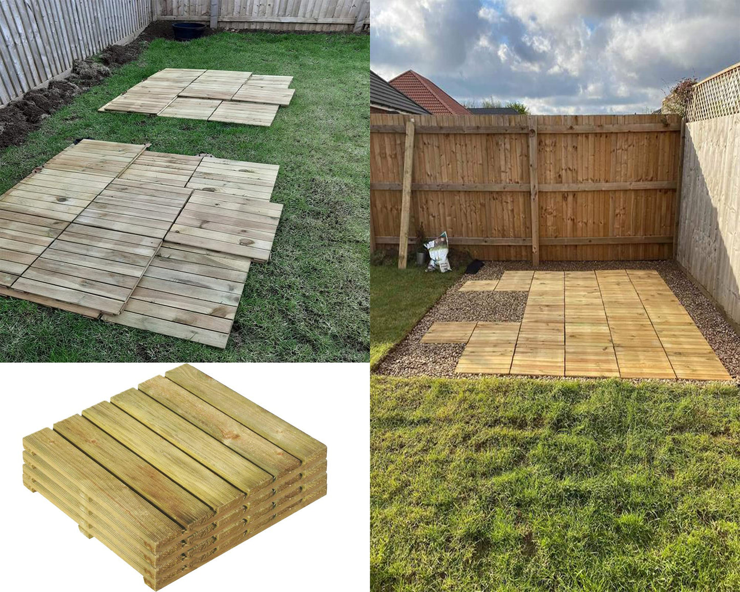 GBS Wooden Decking Tiles Outdoor Interlocking Non Slip Garden Floor Patio Balcony Path Slab Deck Flooring Tub Surface Square 45cm (3)