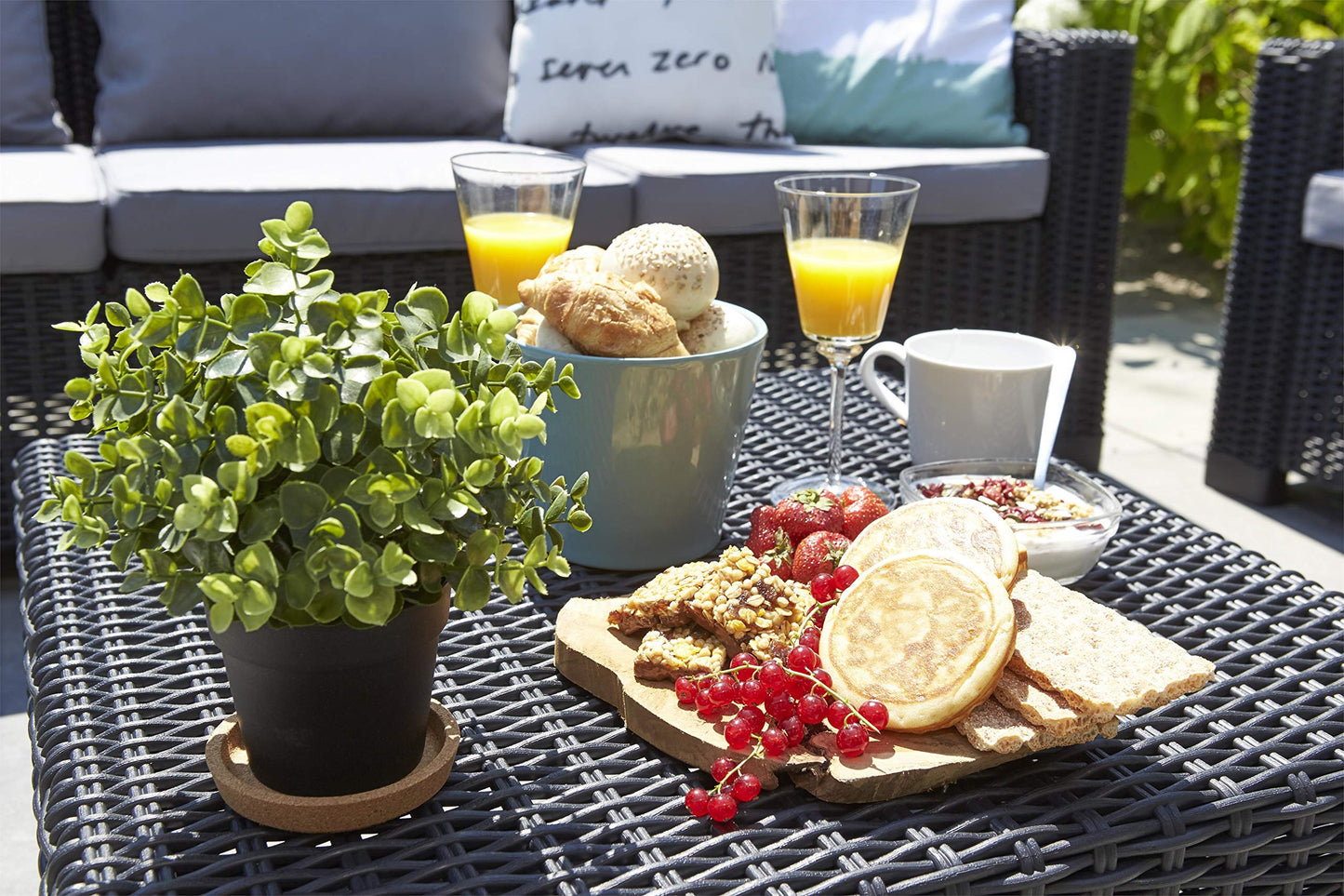 Keter California Double 2 Seater 83% recycled Outdoor Garden Furniture Chaise Lounge Set - Graphite with Grey Cushions Fade Free | All Weather Resistant | Easy Clean | Zero Maintenance