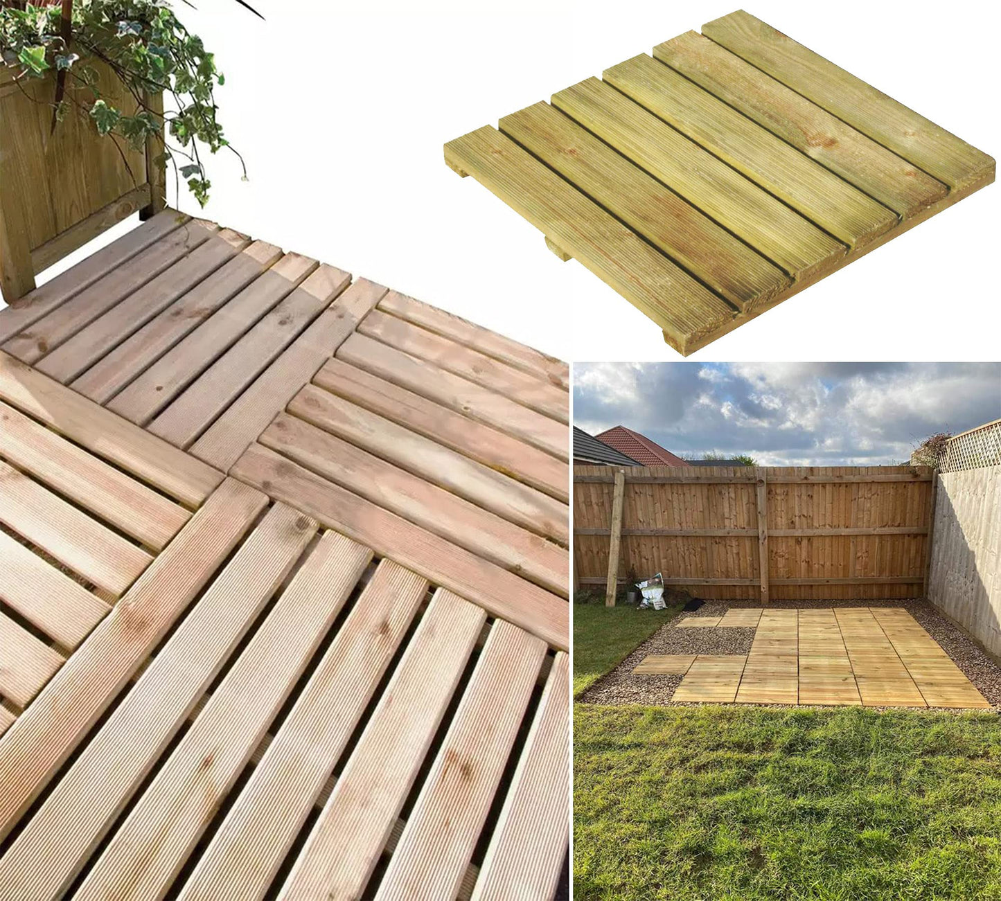 GBS Wooden Decking Tiles Outdoor Interlocking Non Slip Garden Floor Patio Balcony Path Slab Deck Flooring Tub Surface Square 45cm (3)