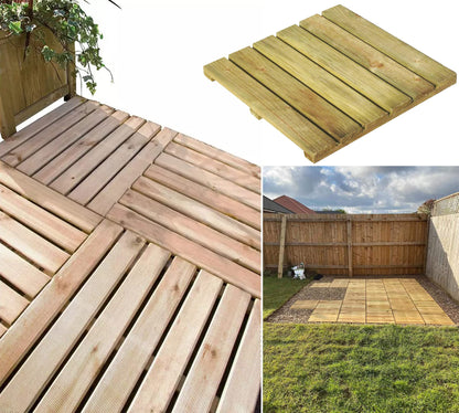 GBS Wooden Decking Tiles Outdoor Interlocking Non Slip Garden Floor Patio Balcony Path Slab Deck Flooring Tub Surface Square 45cm (3)