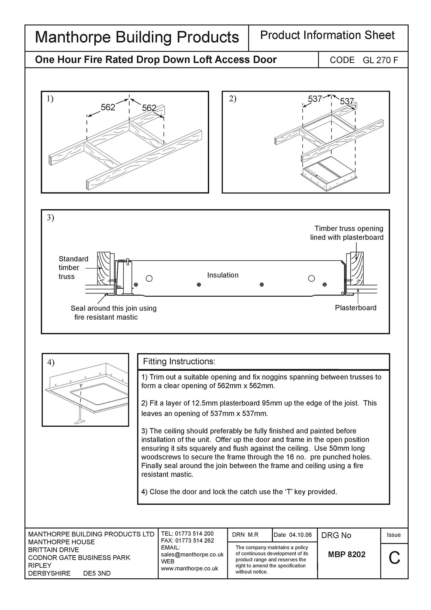 Manthorpe GL270F Loft Hatch Door Fire Resistent White