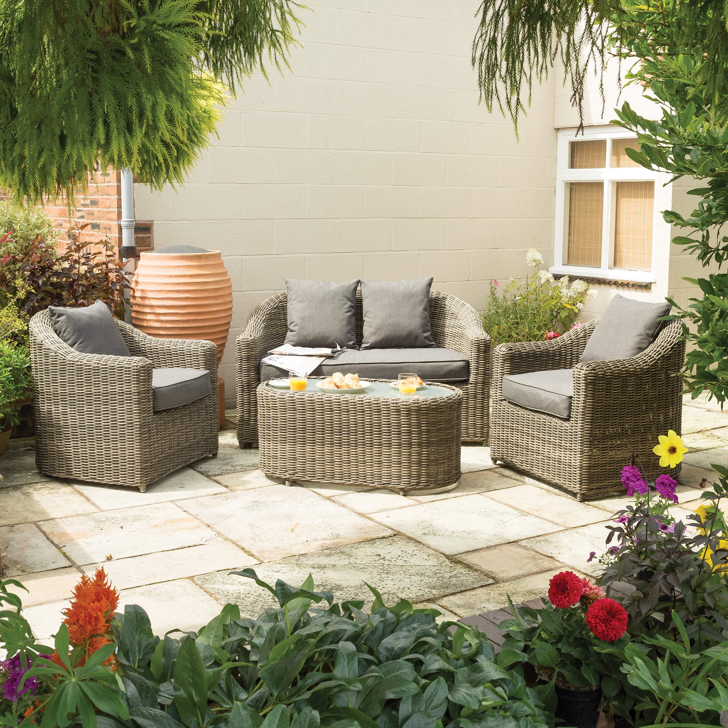 Rowlinson Bunbury 4-Seater Natural Weave Weatherproof Garden Sofa Set